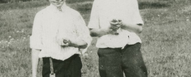 Jarvis Rockwell and Norman Rockwell Holding Frogs on a Farm in Warwick, New York