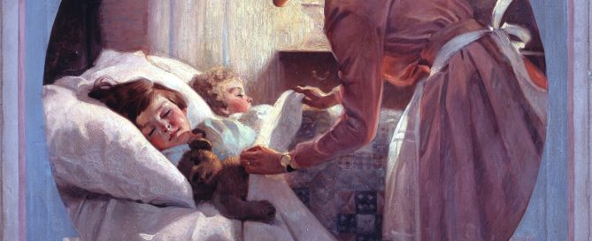 Mother Tucking Children into Bed
